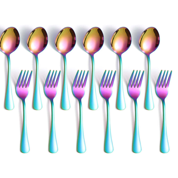 ForeverBest 12 Pieces Rainbow Silverware Set Spoons And Forks For 6